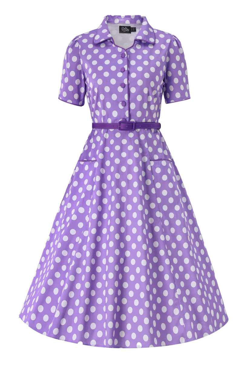 Penelope II Lilac Polka Dot Shirt Dress  Shop now at Kitty Darling