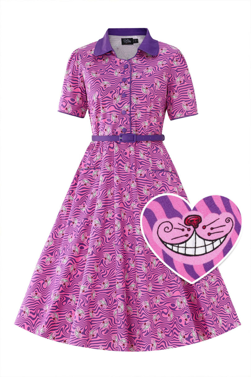 Penelope II Pink Cheshire Cat Shirt Dress  Shop now at Kitty Darling