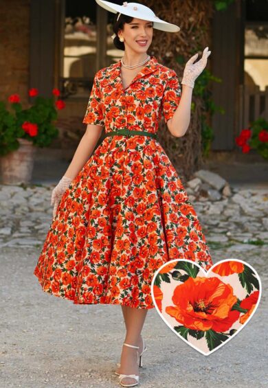 Mollie Orange Poppy Full Circle Shirt Dress – Dresses | Kitty Darling