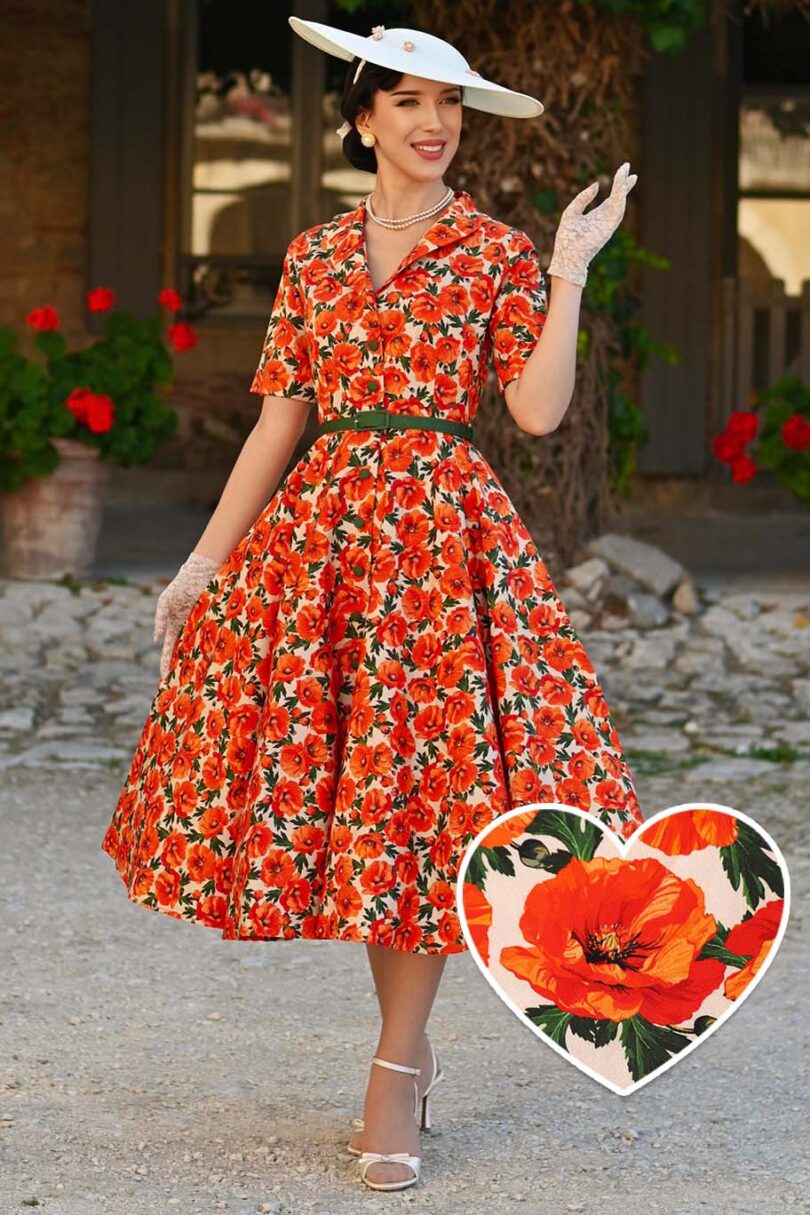 Mollie Orange Poppy Full Circle Shirt Dress  Shop now at Kitty Darling