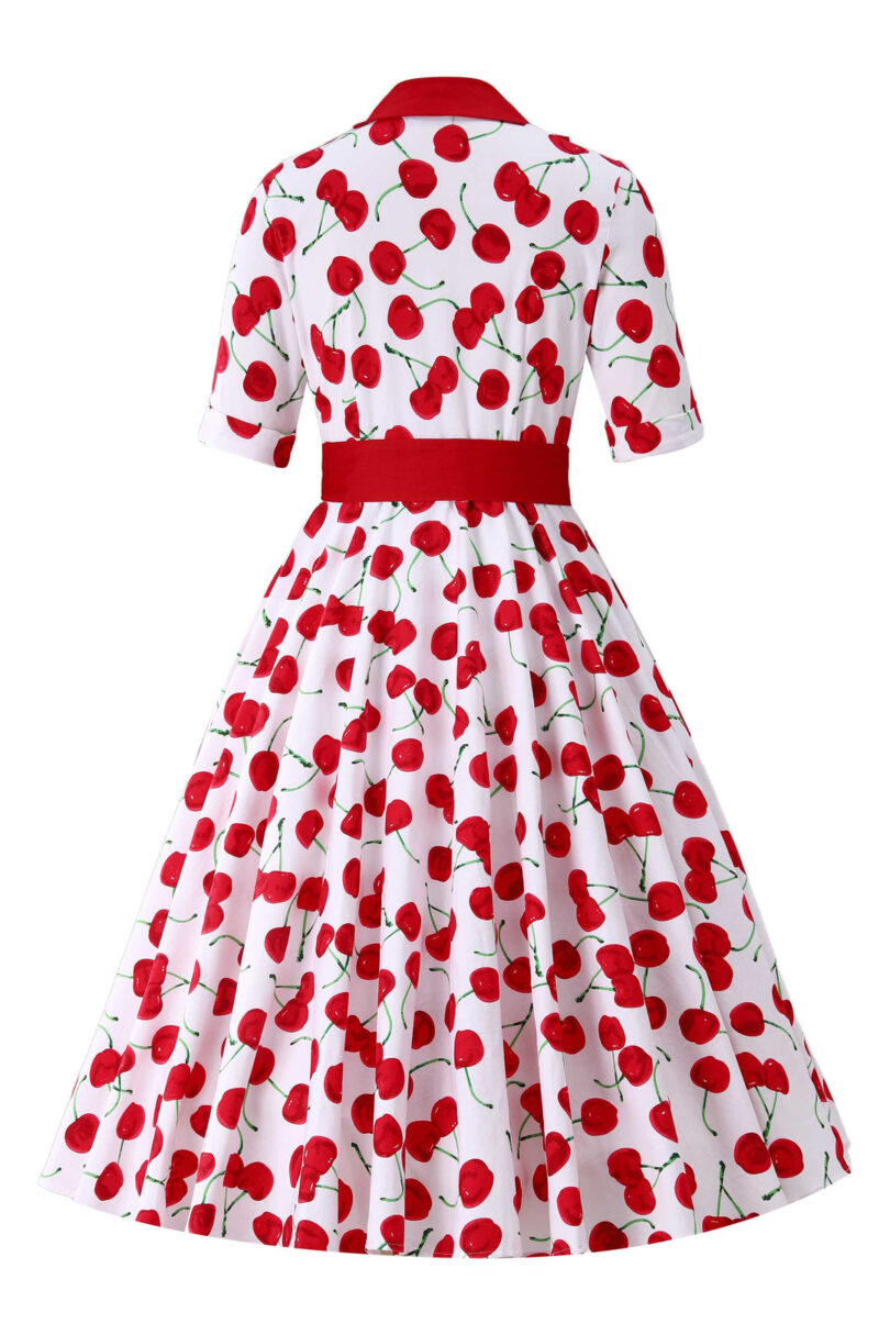 Mollie Cherry Full Circle Shirt Dress In White  Shop now at Kitty Darling