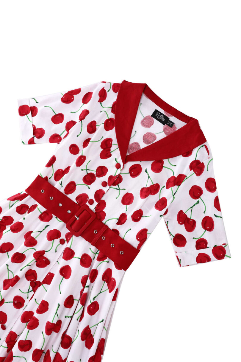 Mollie Cherry Full Circle Shirt Dress In White  Shop now at Kitty Darling