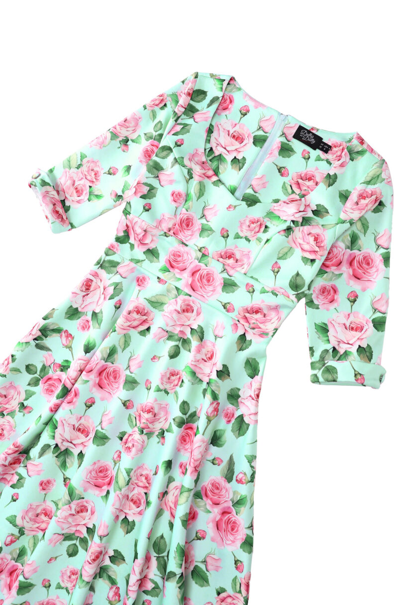 Scarlette Pink Rose Midi Dress In Baby Blue  Shop now at Kitty Darling