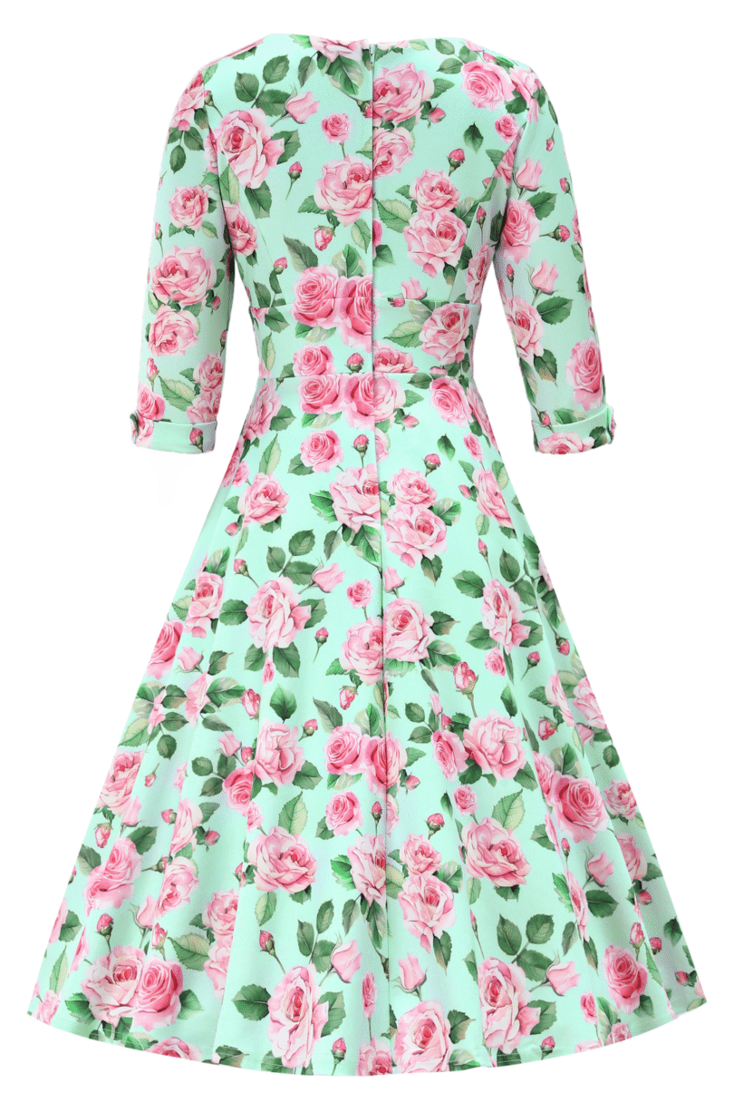 Scarlette Pink Rose Midi Dress In Baby Blue  Shop now at Kitty Darling