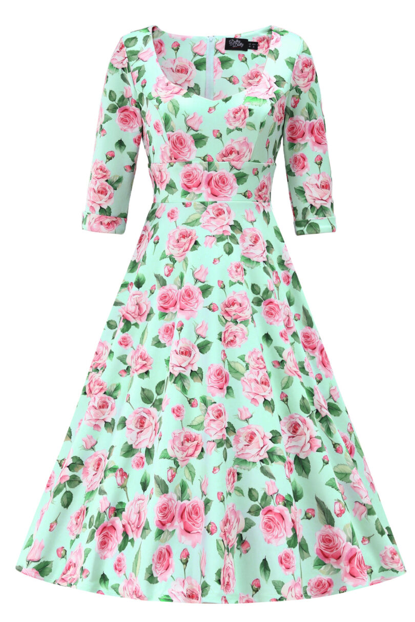 Scarlette Pink Rose Midi Dress In Baby Blue  Shop now at Kitty Darling