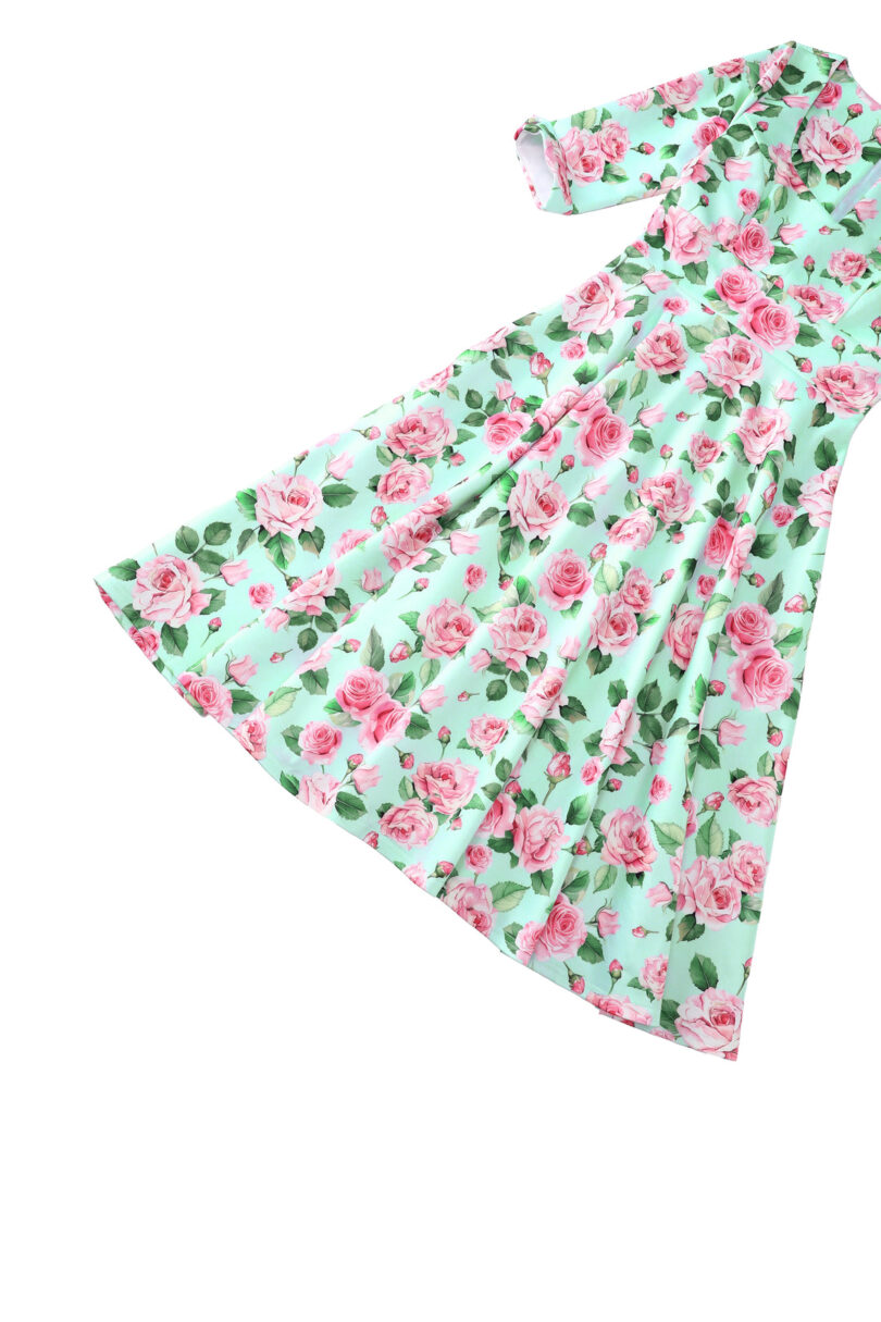 Scarlette Pink Rose Midi Dress In Baby Blue  Shop now at Kitty Darling