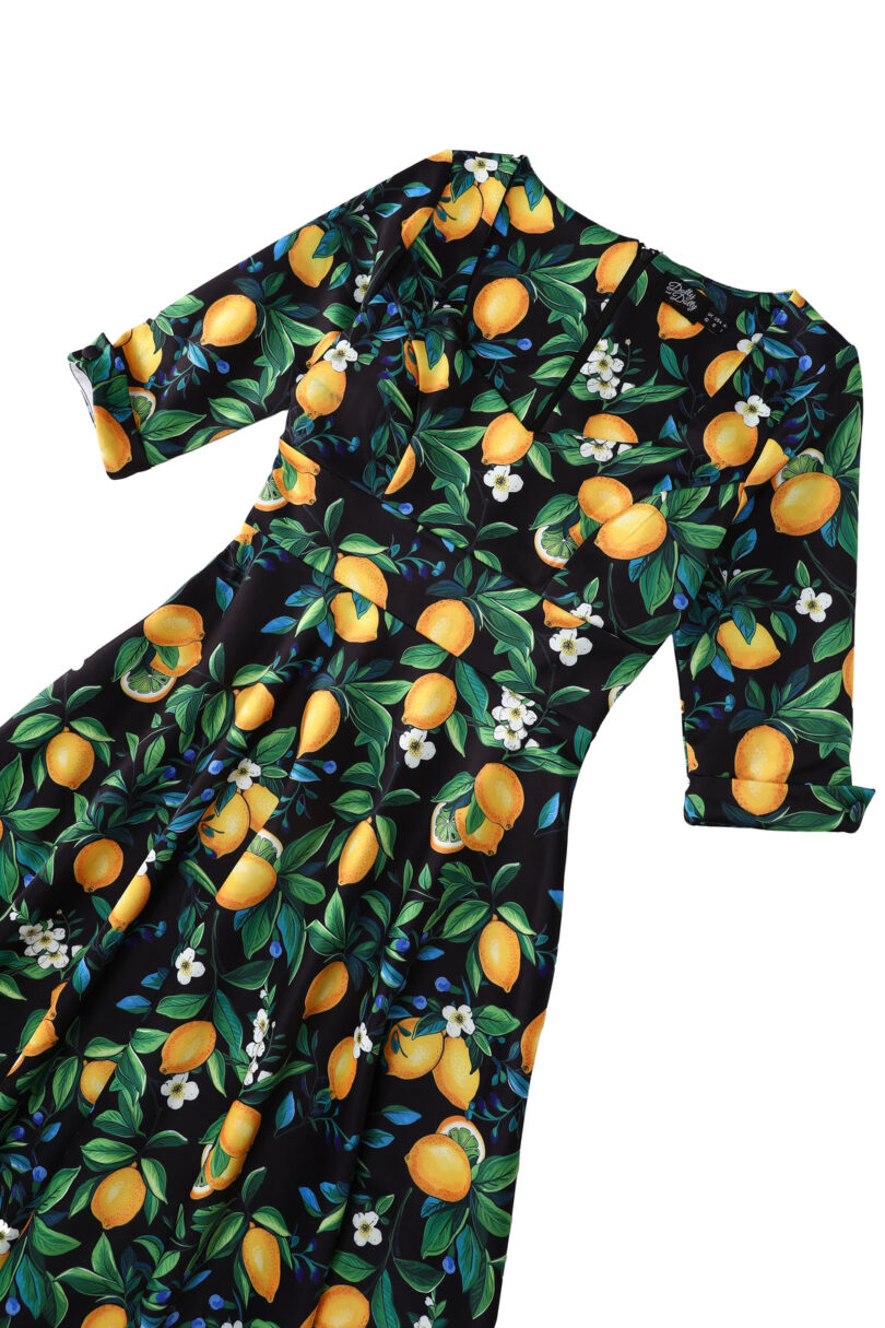 Scarlette Lemon Midi Dress In Dark Blue  Shop now at Kitty Darling