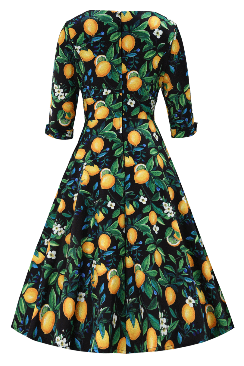 Scarlette Lemon Midi Dress In Dark Blue  Shop now at Kitty Darling