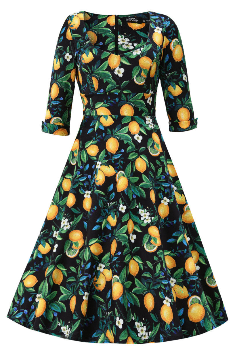 Scarlette Lemon Midi Dress In Dark Blue  Shop now at Kitty Darling