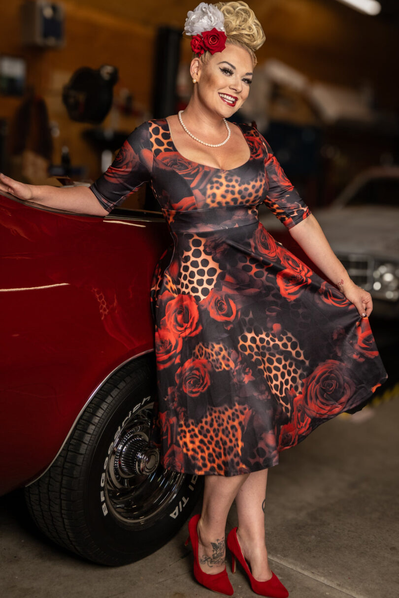 Scarlette Rockabilly Leopard Rose Midi Dress  Shop now at Kitty Darling