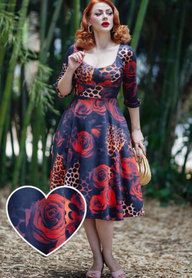 Scarlette Rockabilly Leopard Rose Midi Dress – Dresses | Kitty Darling