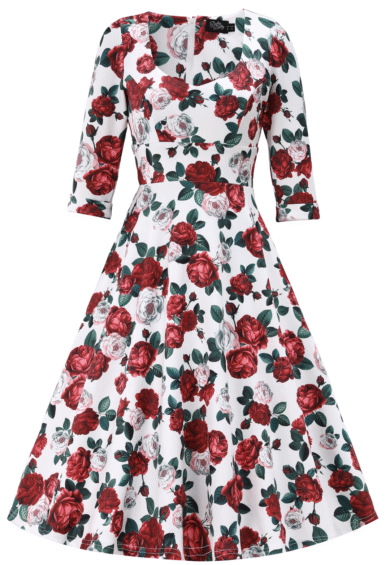 Scarlette Red Peony Midi Dress In White – Dresses | Kitty Darling