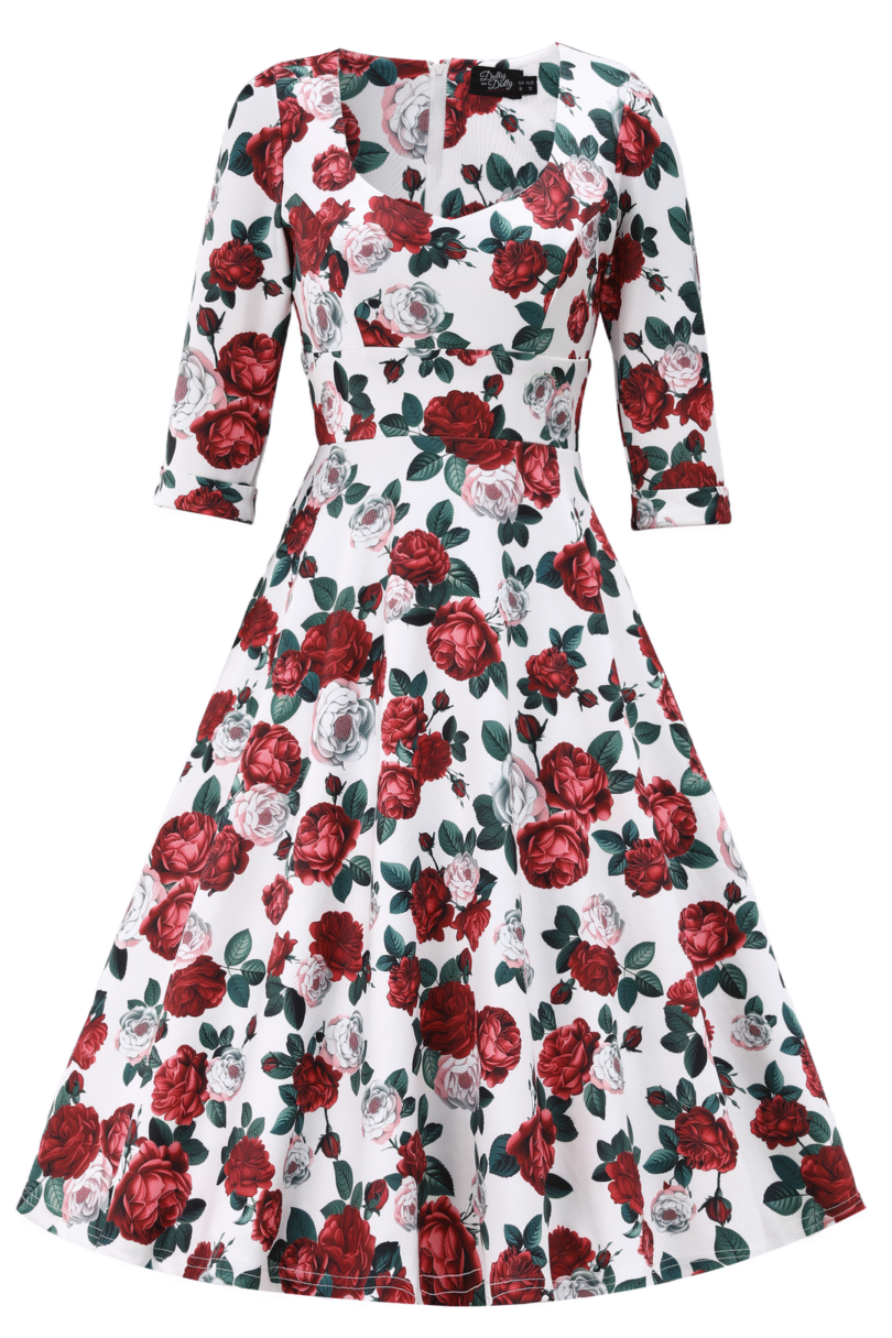 Scarlette Red Peony Midi Dress In White  Shop now at Kitty Darling