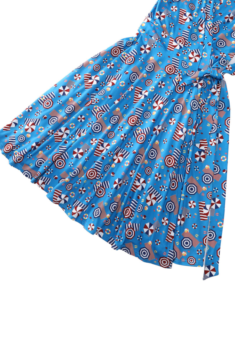 Matilda Wrap Dress In Blue Parasole Print  Shop now at Kitty Darling