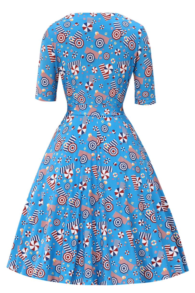 Matilda Wrap Dress In Blue Parasole Print  Shop now at Kitty Darling
