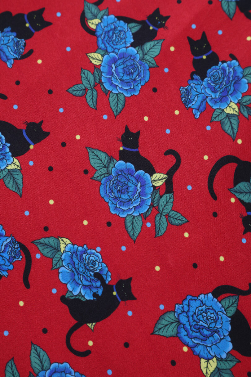 Matilda Wrap Dress In Crimson Red Cat Print  Shop now at Kitty Darling