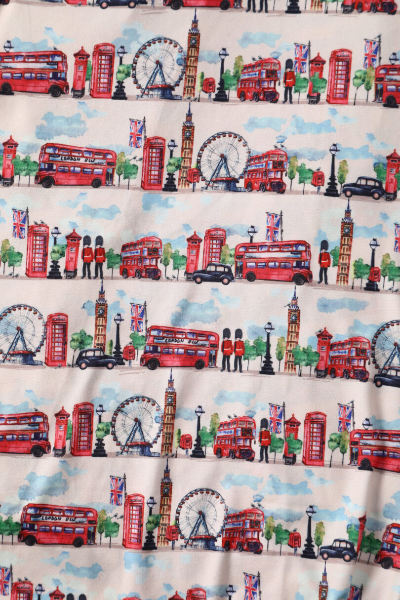 Matilda White Vintage-Inspired London Landmark Print Knit Wrap Dress  Shop now at Kitty Darling
