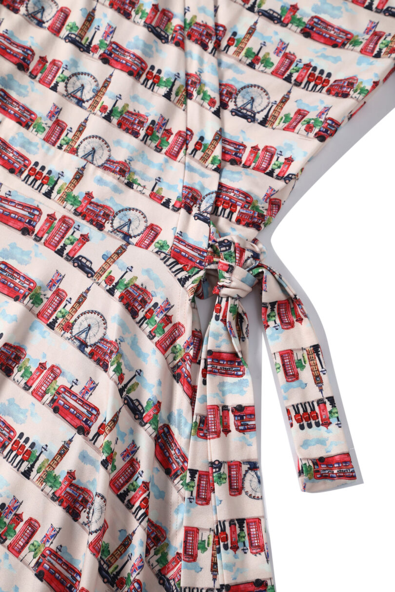 Matilda White Vintage-Inspired London Landmark Print Knit Wrap Dress  Shop now at Kitty Darling