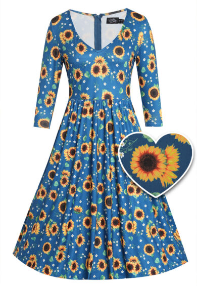 Billie Blue Sunflower Flared Dress – Dresses | Kitty Darling