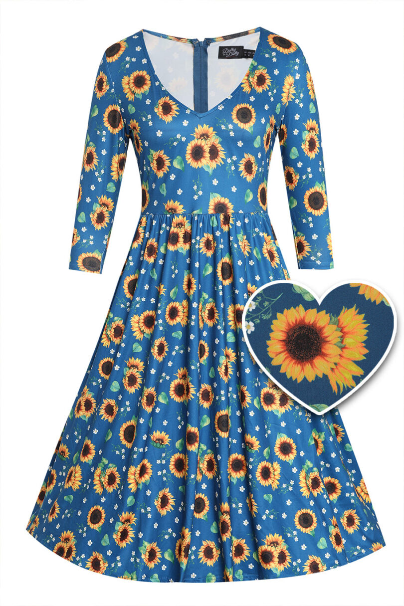 Billie Blue Sunflower Flared Dress  Shop now at Kitty Darling