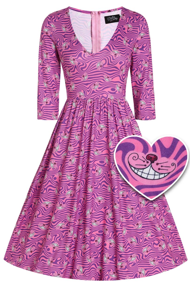 Billie Cheshire Cat Smile Pink Long Sleeved Dress  Shop now at Kitty Darling