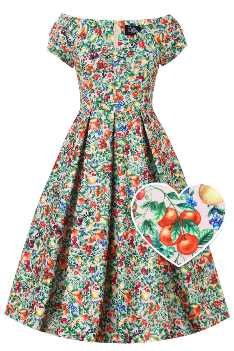 Lily Italian Summer Fruit Off Shoulder Dress  Shop now at Kitty Darling