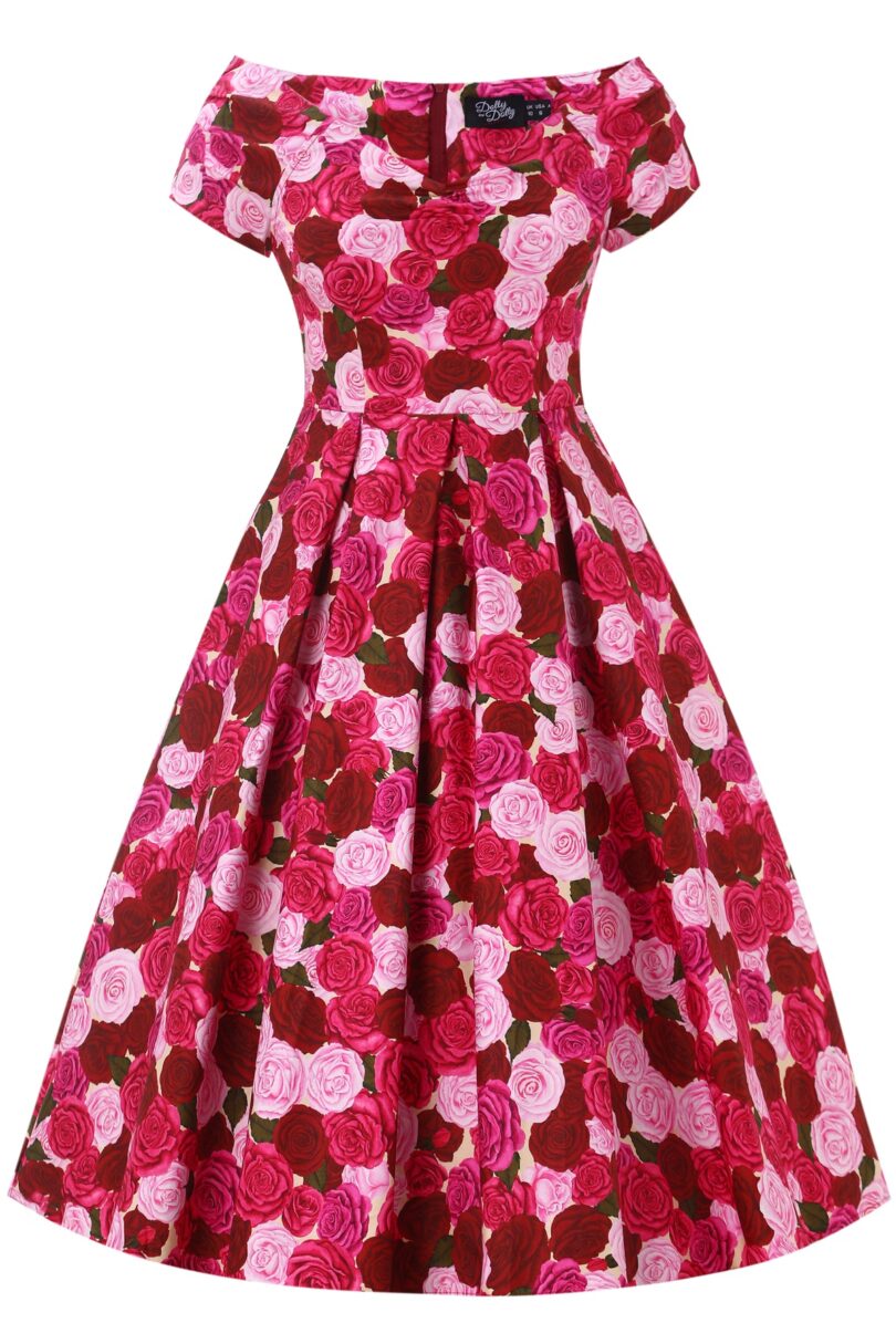 Lily Pink Rose Garden Off Shoulder Dress  Shop now at Kitty Darling