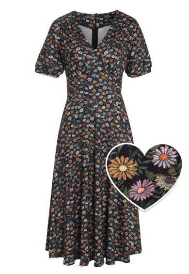 Julia Dark Green 50s Style Wildflower Print Swing Dress – Dresses | Kitty Darling