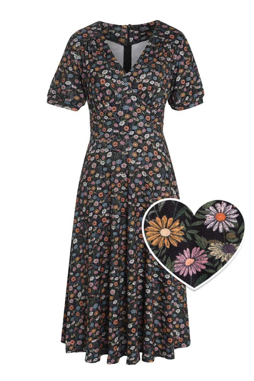 Julia Dark Green 50s Style Wildflower Print Swing Dress  Shop now at Kitty Darling