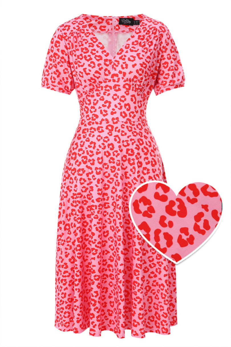 Julia Pink Cheetah Print Midi Dress  Shop now at Kitty Darling
