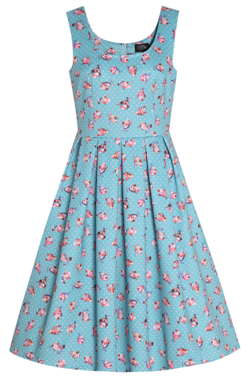 Amanda Light Blue Sundae Print Scoop Neck Swing Dress  Shop now at Kitty Darling