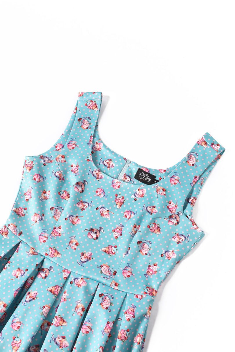Amanda Light Blue Sundae Print Scoop Neck Swing Dress  Shop now at Kitty Darling