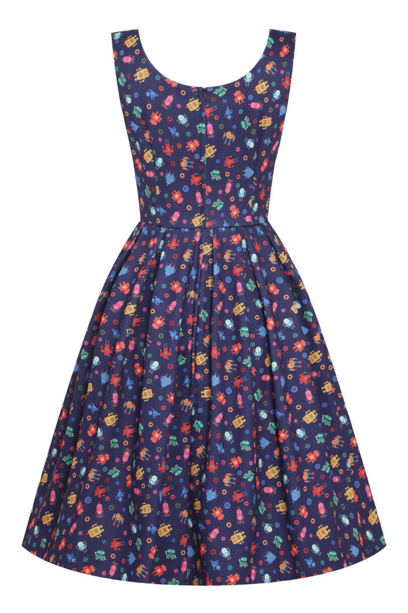 Amanda Purple Quirky Robot Print Flared Dress  Shop now at Kitty Darling