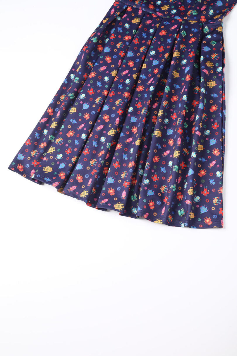 Amanda Purple Quirky Robot Print Flared Dress  Shop now at Kitty Darling