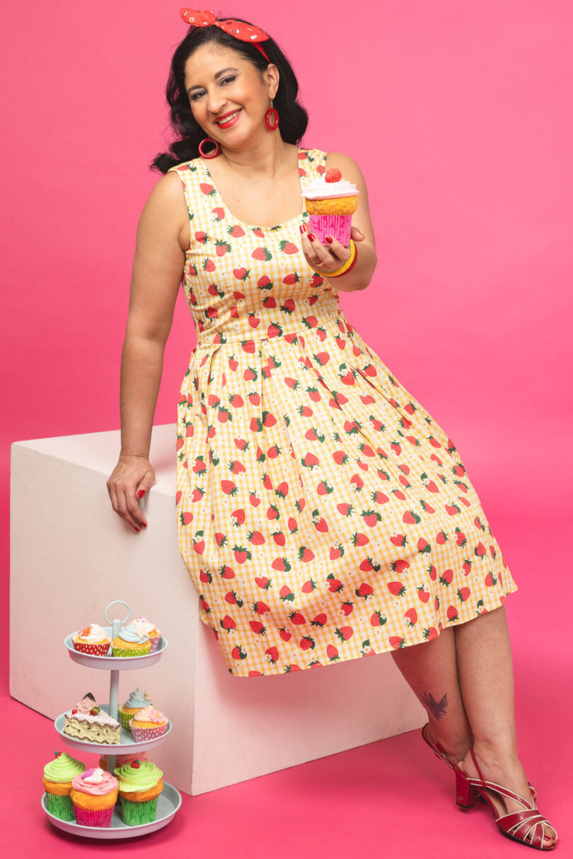 Amanda Strawberry Yellow Gingham Summer Dress  Shop now at Kitty Darling