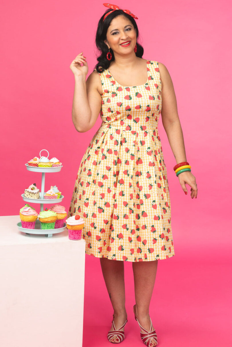 Amanda Strawberry Yellow Gingham Summer Dress  Shop now at Kitty Darling