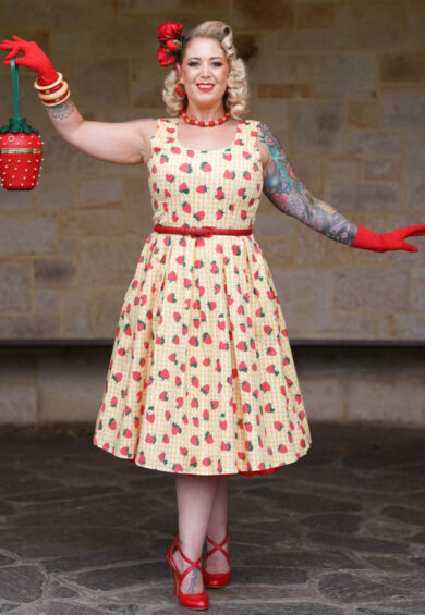 Amanda Strawberry Yellow Gingham Summer Dress – Dresses | Kitty Darling