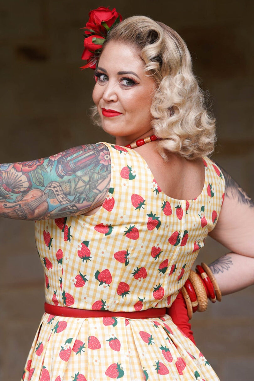 Amanda Strawberry Yellow Gingham Summer Dress  Shop now at Kitty Darling