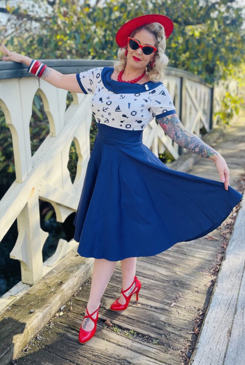Darlene 50s Falling Down with Nautical Top and Navy Skirt with Sleeve Hem  Shop now at Kitty Darling