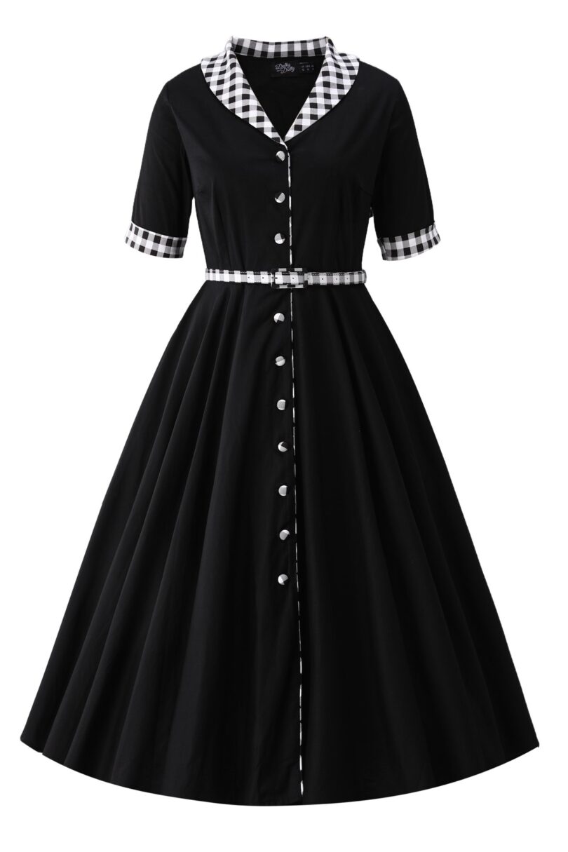 Mollie Classic Black Full Circle Shirt Dress With Gingham  Shop now at Kitty Darling