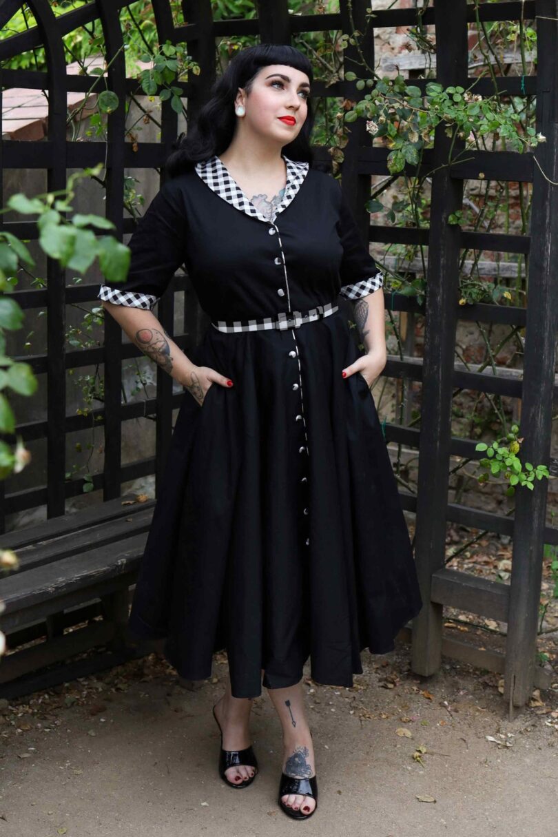 Mollie Classic Black Full Circle Shirt Dress With Gingham  Shop now at Kitty Darling