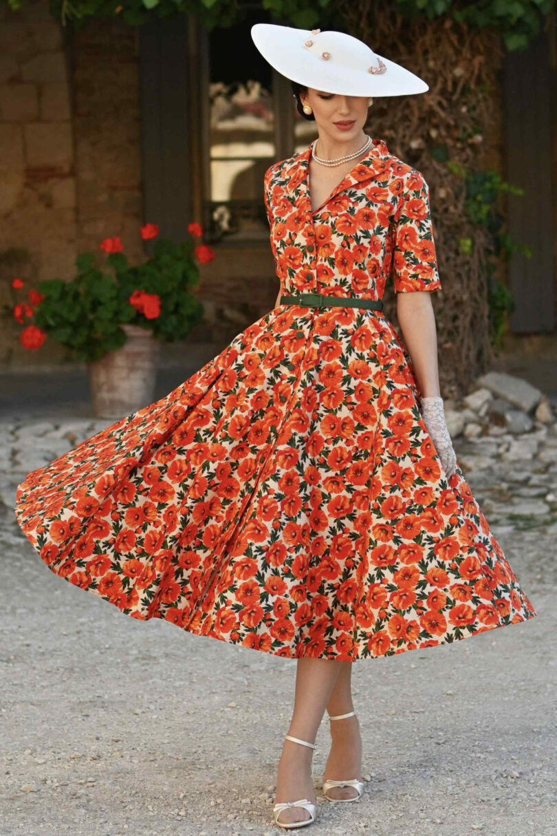 Mollie Orange Poppy Full Circle Shirt Dress  Shop now at Kitty Darling