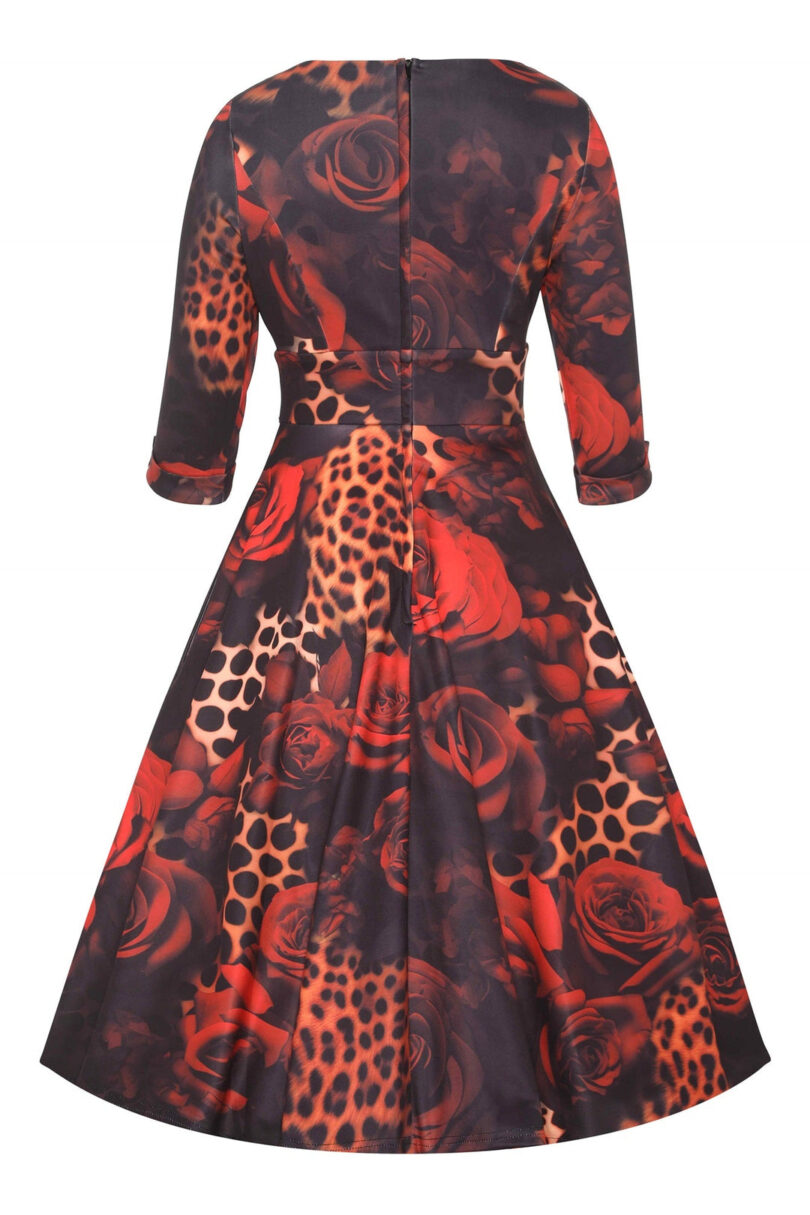 Scarlette Rockabilly Leopard Rose Midi Dress  Shop now at Kitty Darling