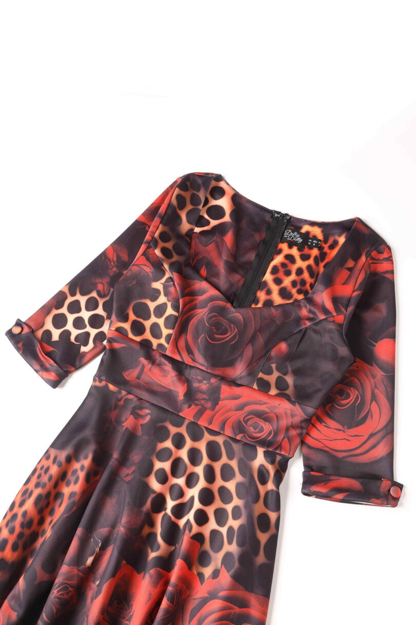 Scarlette Rockabilly Leopard Rose Midi Dress  Shop now at Kitty Darling