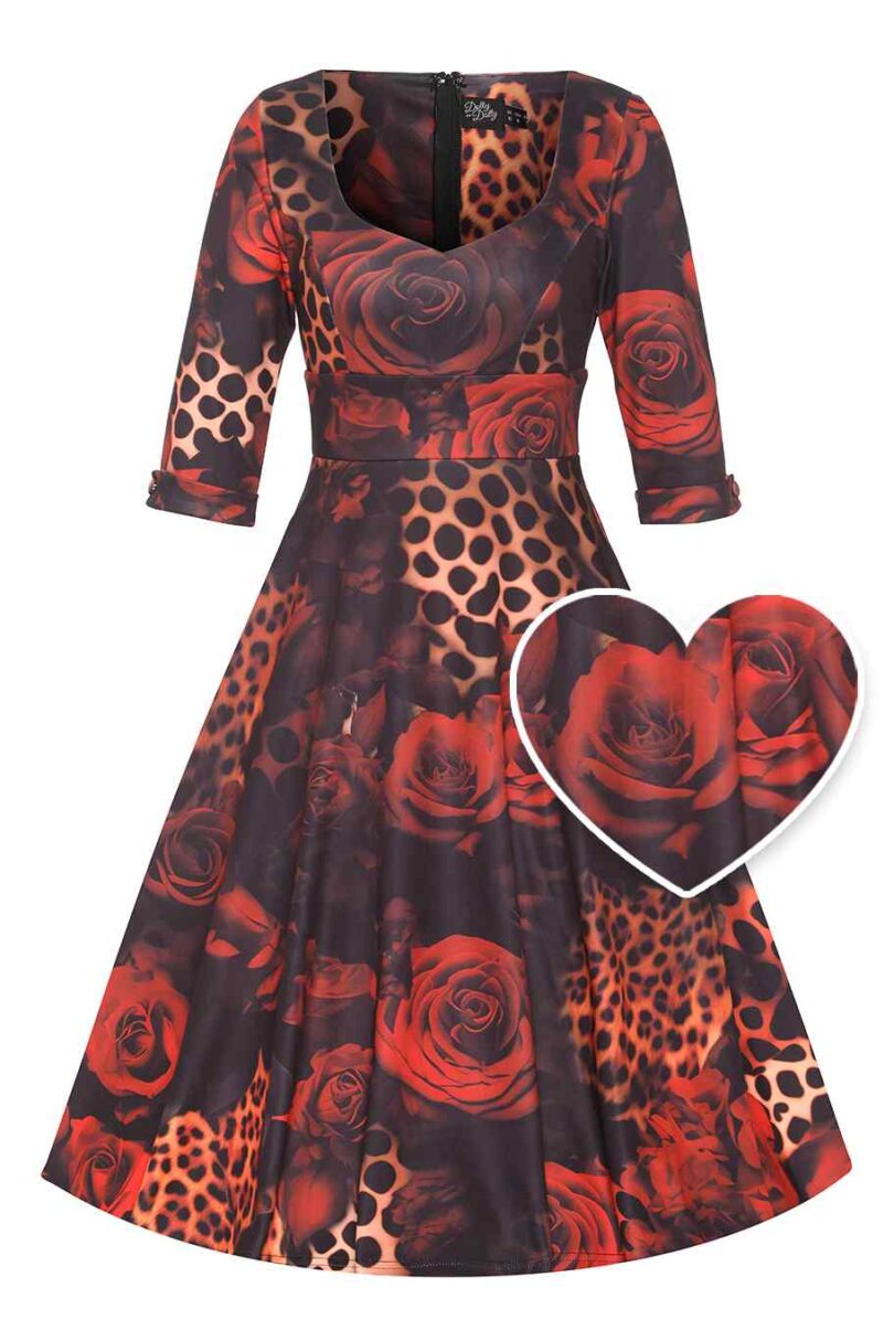 Scarlette Rockabilly Leopard Rose Midi Dress  Shop now at Kitty Darling