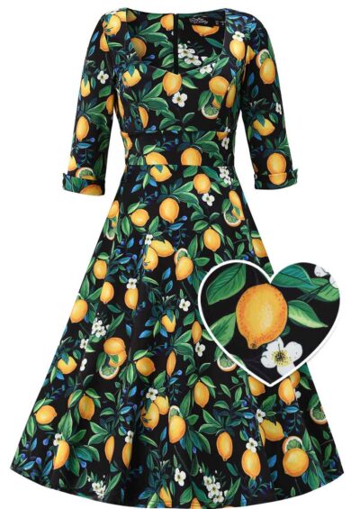 Scarlette Lemon Midi Dress In Dark Blue – Dresses | Kitty Darling