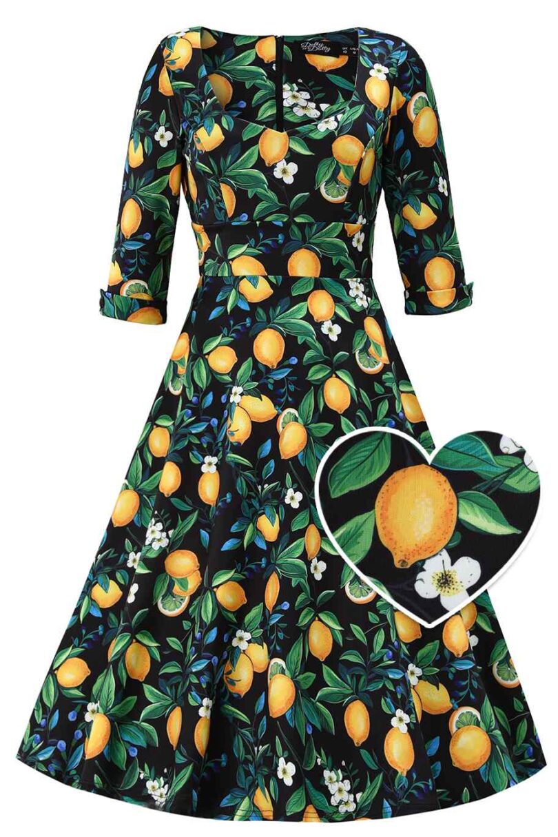 Scarlette Lemon Midi Dress In Dark Blue  Shop now at Kitty Darling
