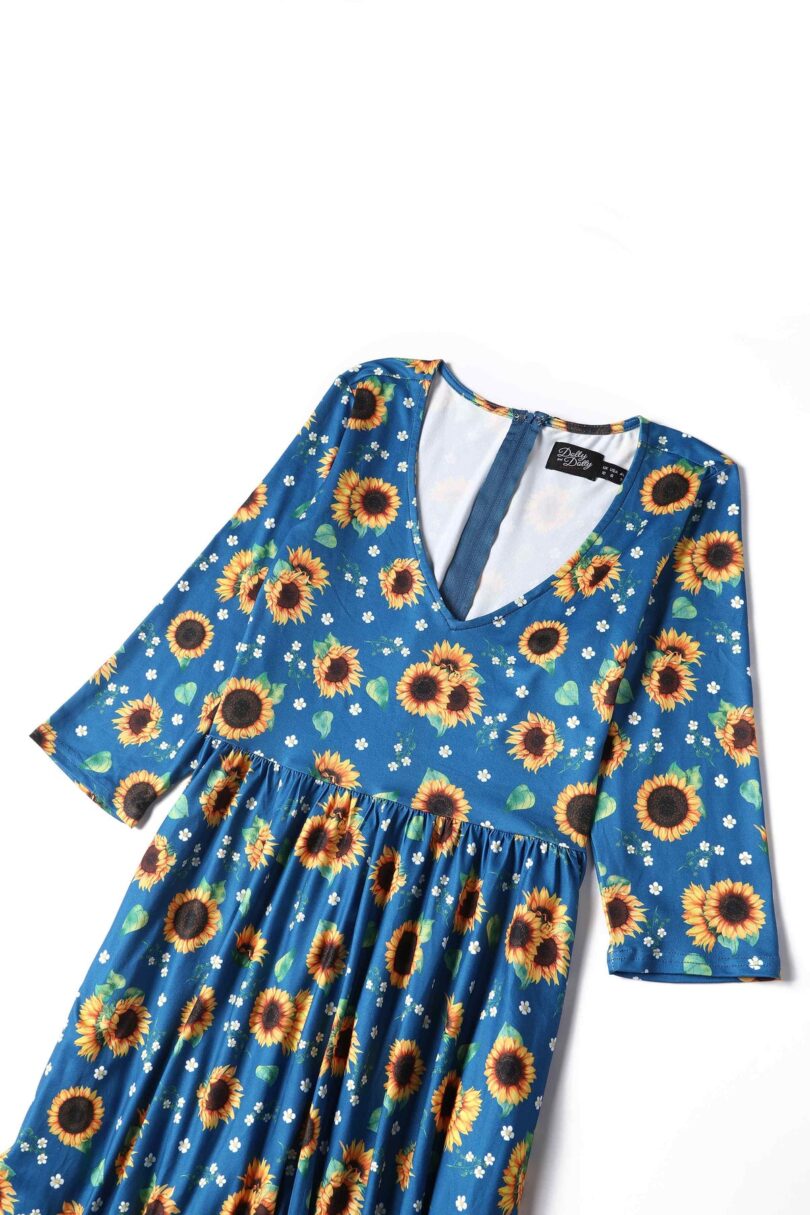 Billie Blue Sunflower Flared Dress  Shop now at Kitty Darling