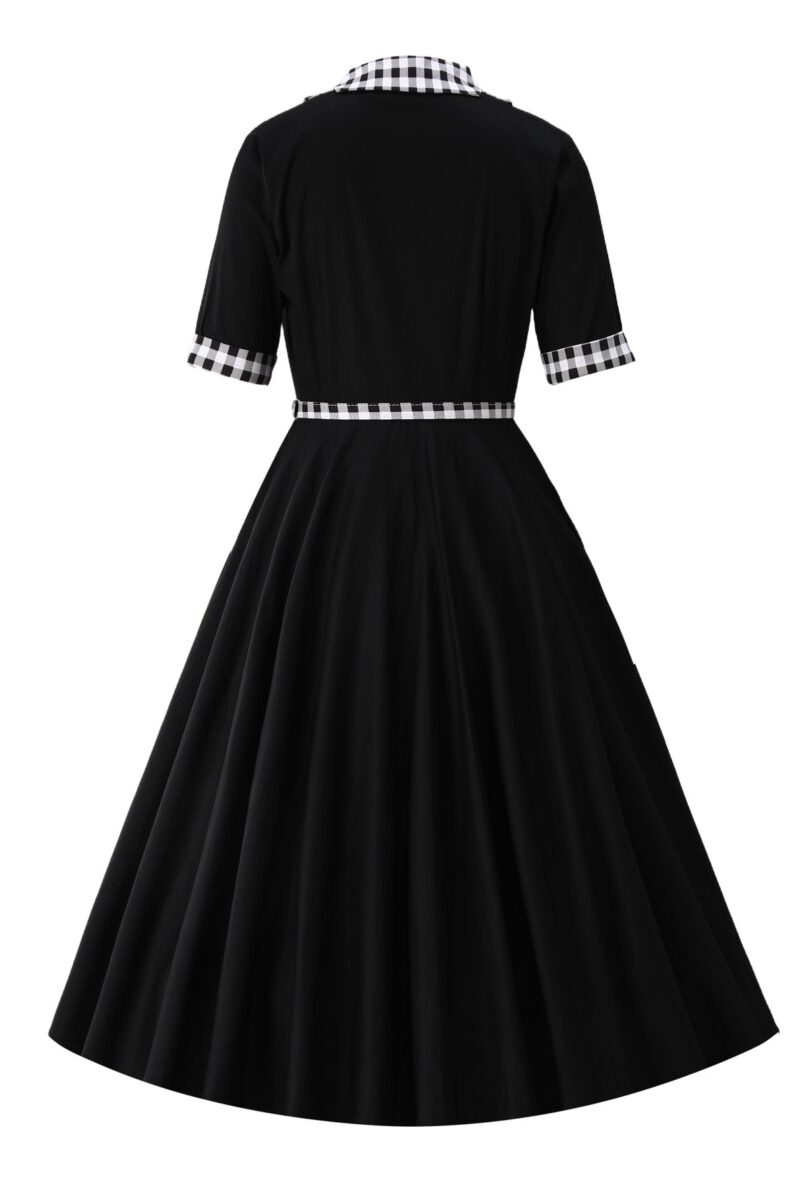 Mollie Classic Black Full Circle Shirt Dress With Gingham  Shop now at Kitty Darling