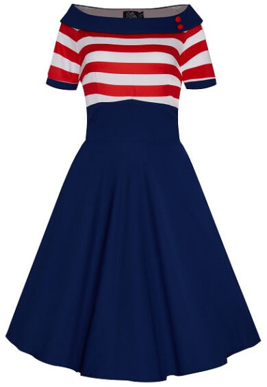 Darlene Retro Swing Dress in Navy with Red & White Stripes – Dresses | Kitty Darling